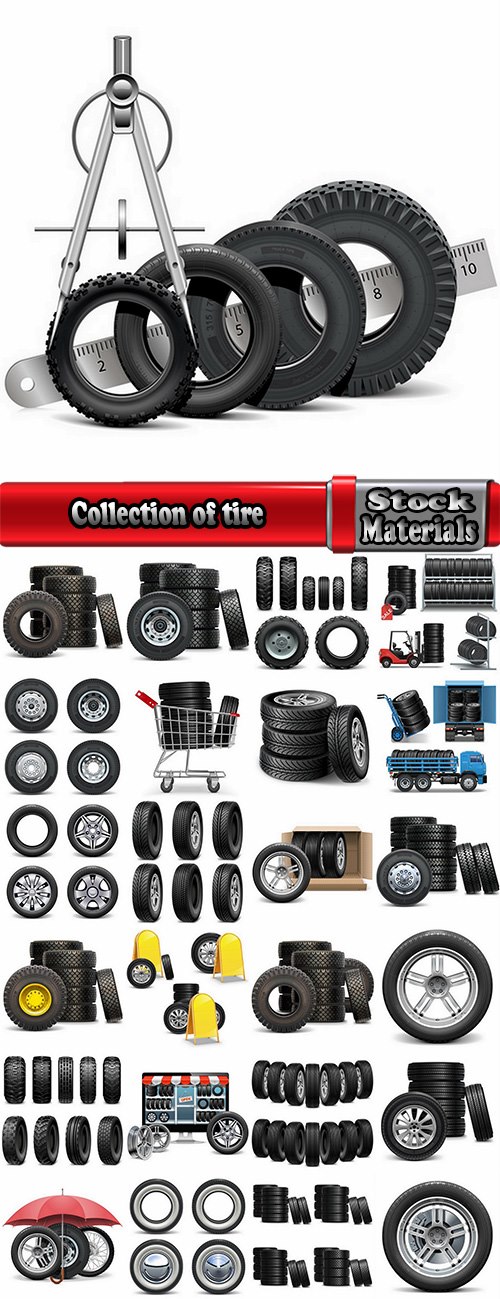 Collection of tire rubber tire tread vector image 25 EPS