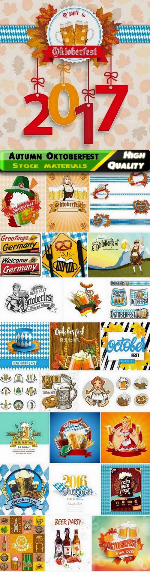 Autumn German Oktoberfest with beer mugs and bottles 2 - 25 Eps