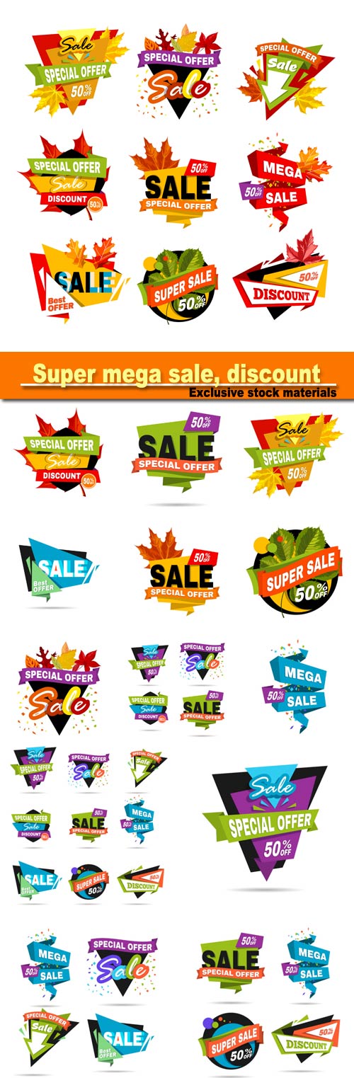 Super mega autumn or fall sale, discount, sticker for business