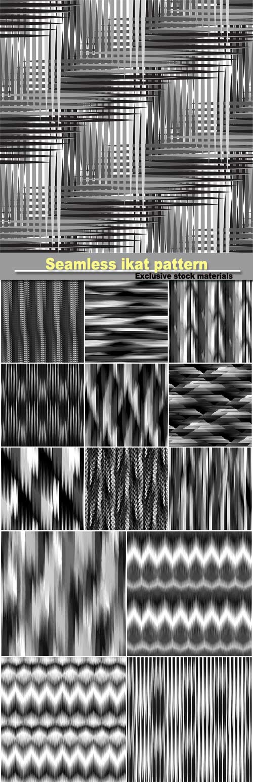 Seamless ikat pattern, abstract black and white background for textile design, wallpaper, surface textures