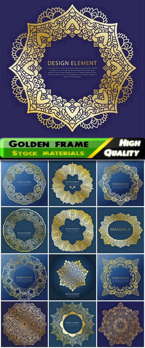 Vintage gold frame and mandala circle ornament - 25 Eps