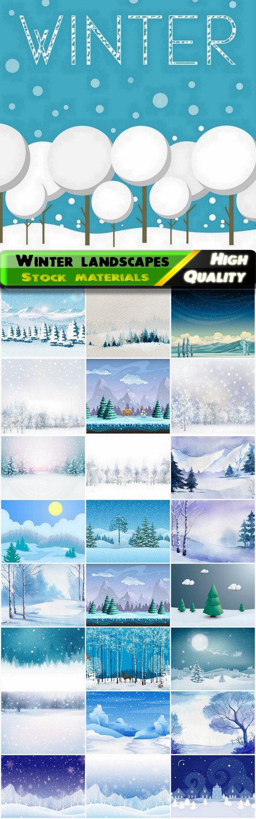 Winter nature landscapes with snow fir-tree forest - 25 Eps