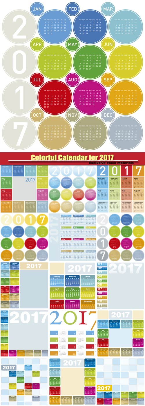Colorful Calendar for 2017 with space for photos