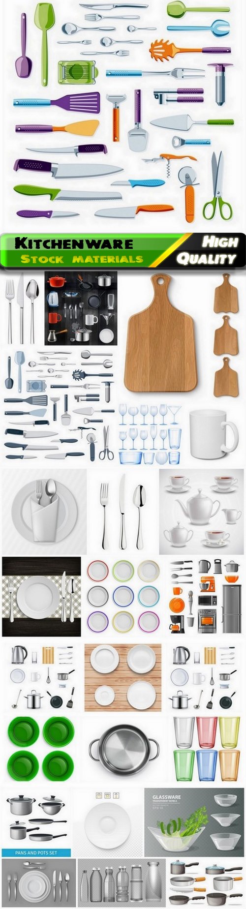 Realistic dishes and kitchenware and cookware - 25 Eps