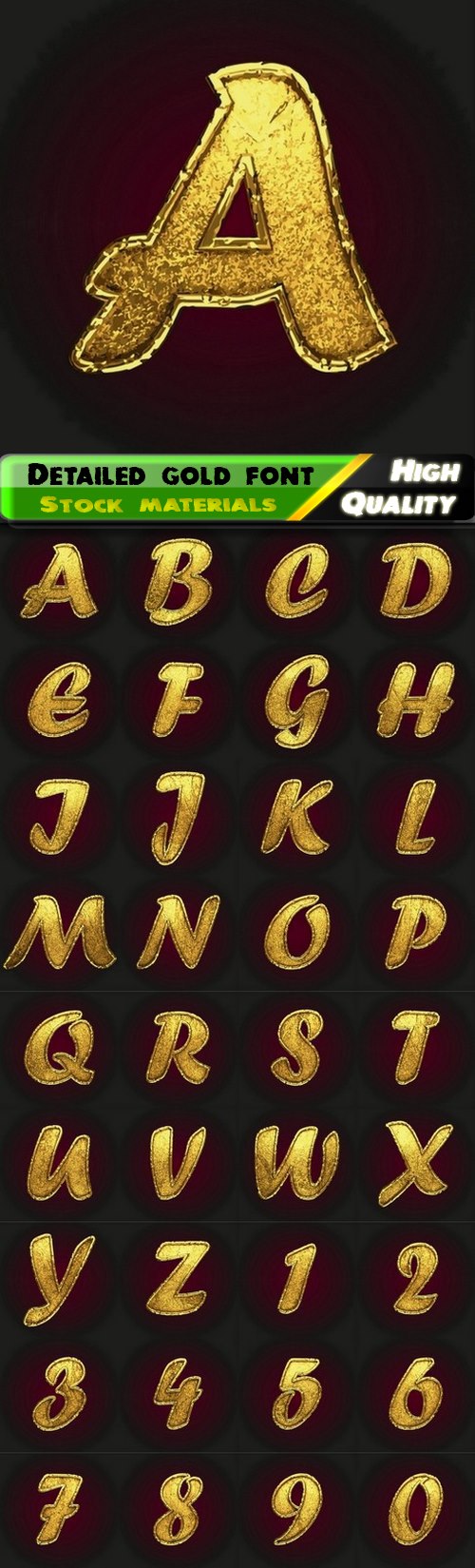 Detailed gold font and golden alphabet letter and number - 36 Eps