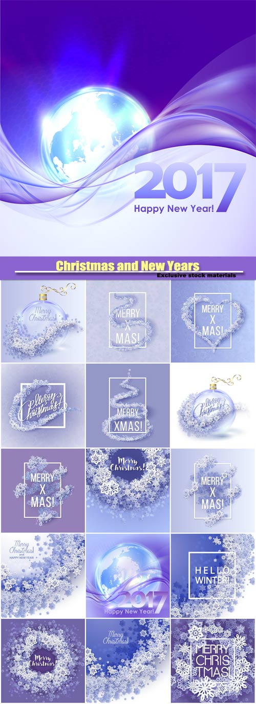 Christmas and New Years background with paper snowflakes