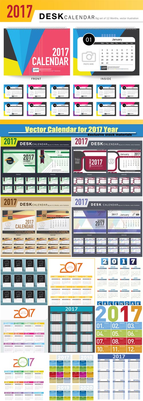 Colorful vector Calendar for 2017 Year