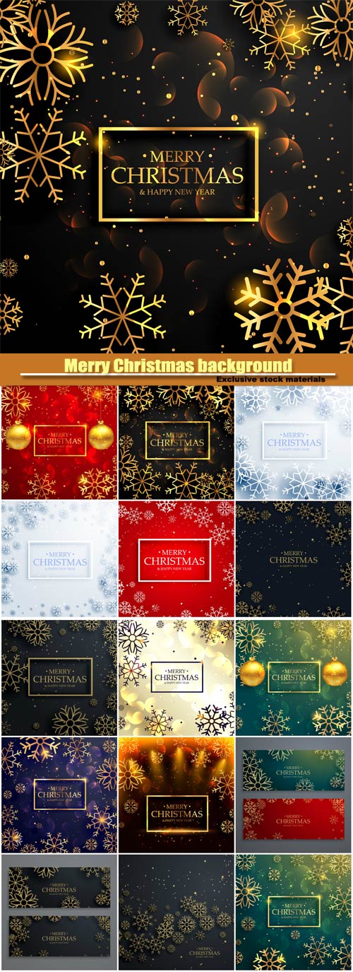 Vector Merry Christmas background with golden snowflakes and light effect