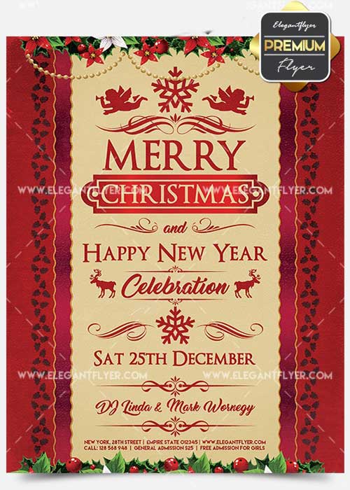 Christmas and New Year Celebration  Flyer PSD V3 Template + Facebook Cover