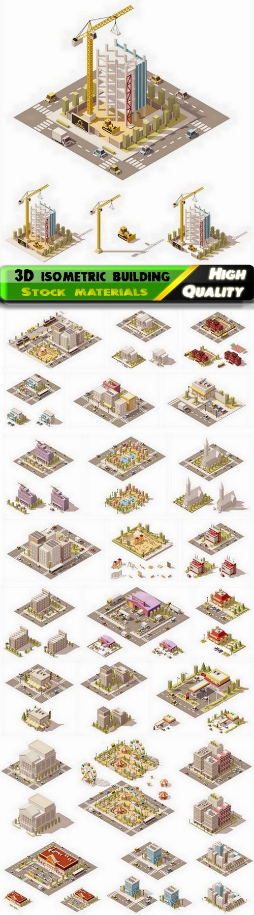 3D isometric building exterior and city street design - 25 Eps