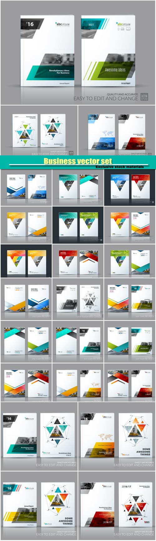Business abstract creative vector set, brochure template layout
