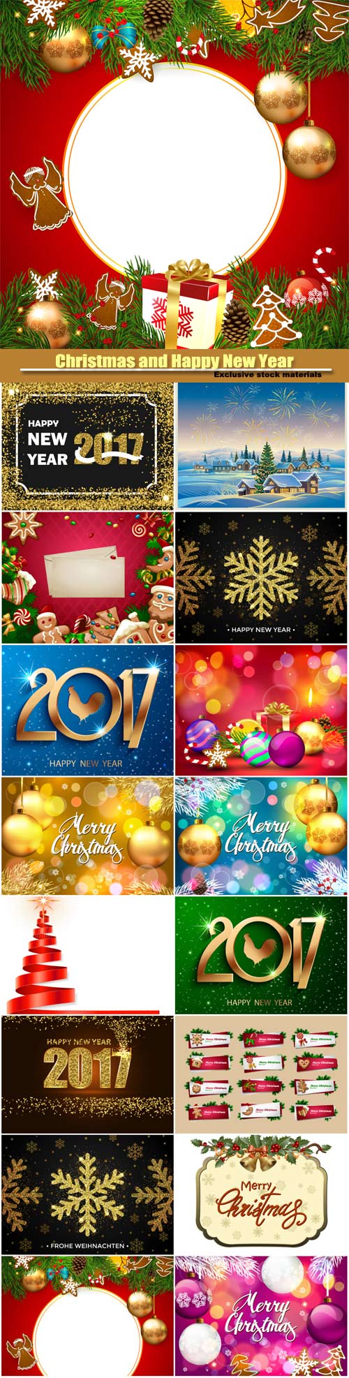 Christmas and Happy New Year 2017, vector party celebration poster