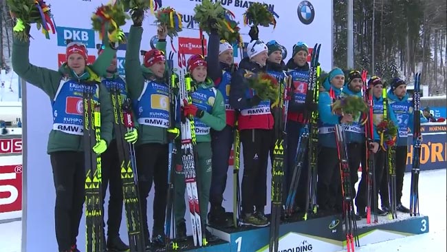 Норвежские биатлонисты выиграли эстафету на этапе Кубка мира в Рупольдинге; украинцы - седьмые