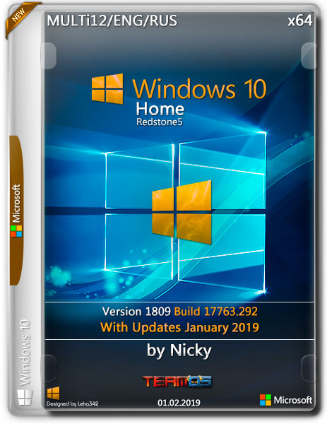 Windows 10 Home 1809.17763.292 by Nicky (x64) (2019) Multi-12/Rus/Eng